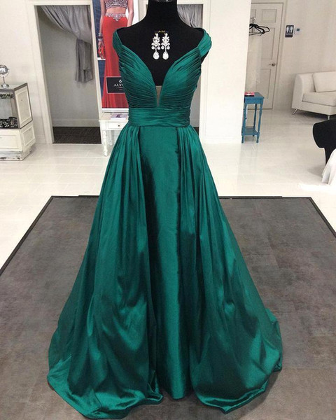 Elegant Hunter Green Off Shoulder Evening Dresses Deep V Neck Prom Party Gown Formal Wear BC1901