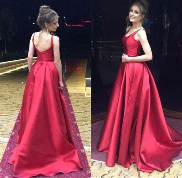Elegant Simple A Line Evening Dresses Backless Sweep Train Prom Party Gown Girls Formal Wear BC0629