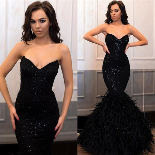 Black Strapless Sequins Mermaid Prom Dresses Long Sparkling Floor Length Formal Party Evening Gowns Event Wear BC0824