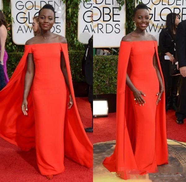 Formal Evening Dress Golden Globe Award Lupita Prom Dresses Off Shoulder sexy Fancy Cape Cloak Bateau Sheath Evening Gowns