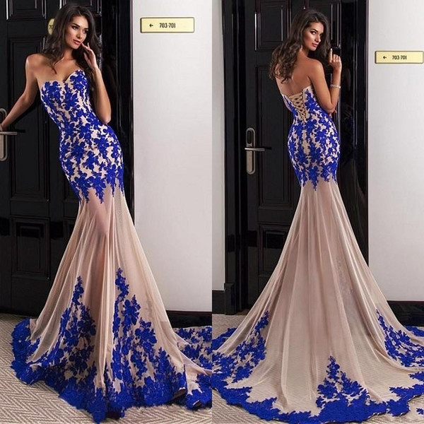 Sexy Mermaid Prom Dresses Long Royal Blue Special Occasion Dress Lace Appliques Formal Dresses Evening Party Wear Gowns