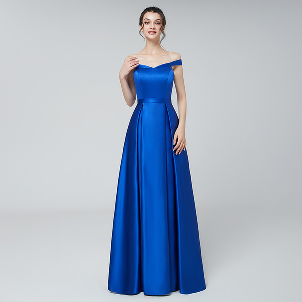 Cheap plus size elegant evening formal dresses royal blue floor length off shoulder V neck long prom party gowns real picture