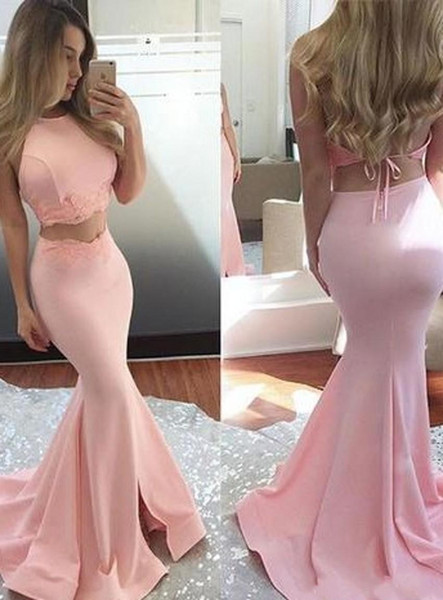 Long Two Pieces Prom Dresses Mermaid Satin Formal Dress Party Wear Evening Gowns Special Occasion Dresses