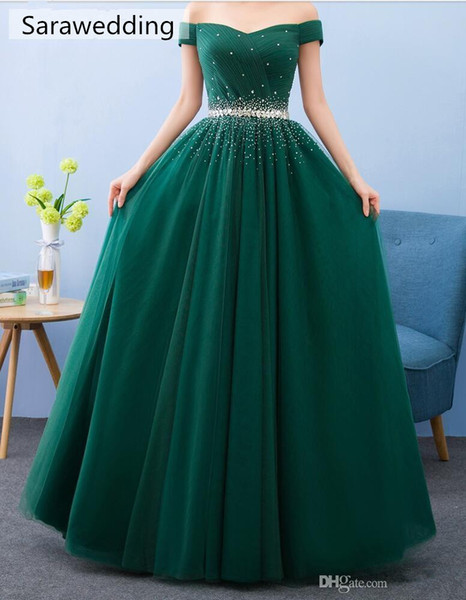 Beaded Off Shoulder Evening Dresses Long Formal Dress Green Floor Length Prom Gowns vestido de noche