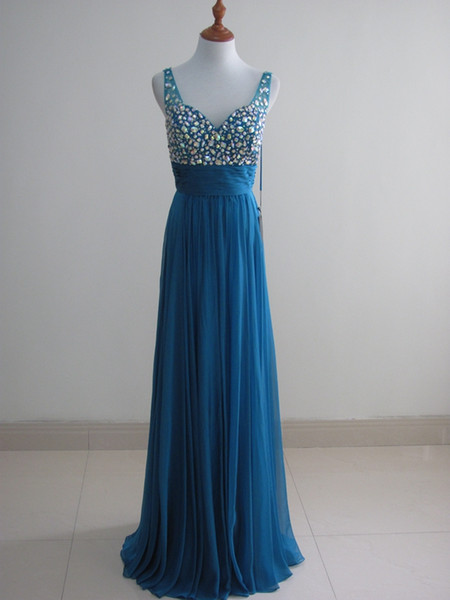 Beaded V Neck Long Chiffon Evening Dresses Sexy Prom Dresses Floor Length Party Dress for Special Occasion