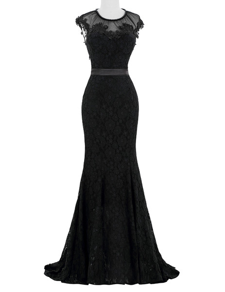 Jewel Neck Lace Mermaid Evening Dress With Pearls Black White Long Evening Gowns Elegant Vestidos De Festa