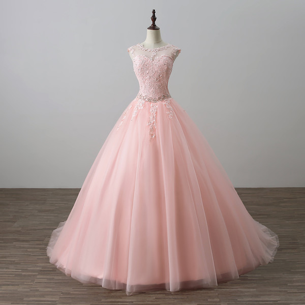 Scoop Neck Lace Tulle Evening Dresses Pink Beaded Long Formal Dress Elegant Evening Party Gowns