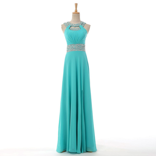 Beaded Jewel Neck Long Chiffon Evening Dresses Wear New Backless Evening Gowns Elegant Party Dresses