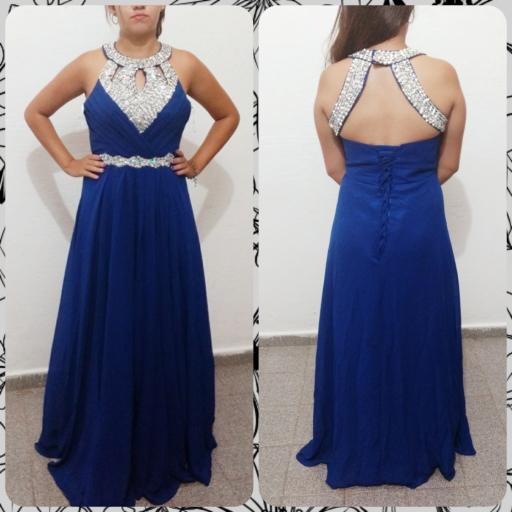 Beaded Halter Neck Chiffon Evening Dresses Lace Up Evening Gowns New Royal Blue Long Prom Dresses