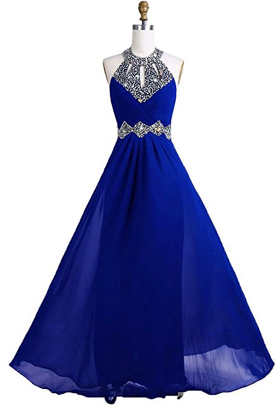 Beading Halter Neck Chiffon Evening Dresses Long Evening Gowns New Floor Length Prom Dress Robe De Soiree