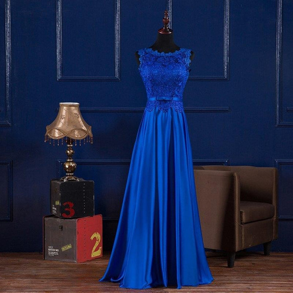 Lace Satin Long Evening Dresses Wear Lace Up Royal Blue Burgundy Formal Dresses Elegant Bridesmaid Dresses