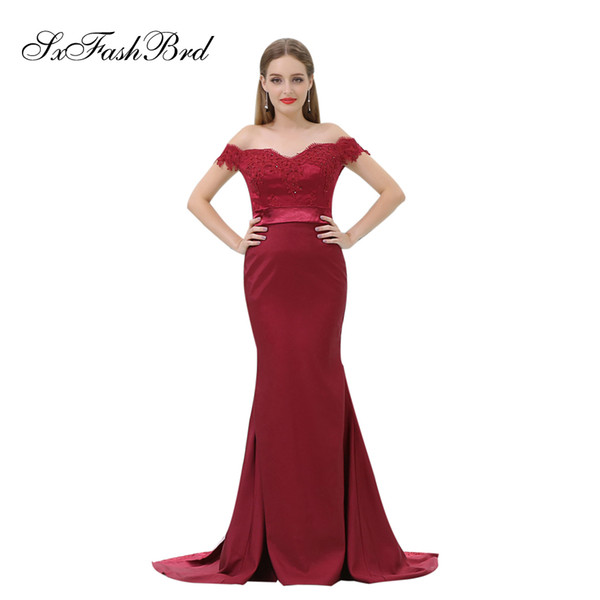 Elegant Girls Dress Sweetheart With Appliques Short Sleeves Mermaid Red Satin Long Party Formal Evening Dresses for Women Prom Dress Gowns