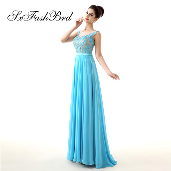 Elegant Dress O Neck Lace Top Floor Length A Line Long Chiffon Party Formal Evening Dresses Women Prom Dress Gowns