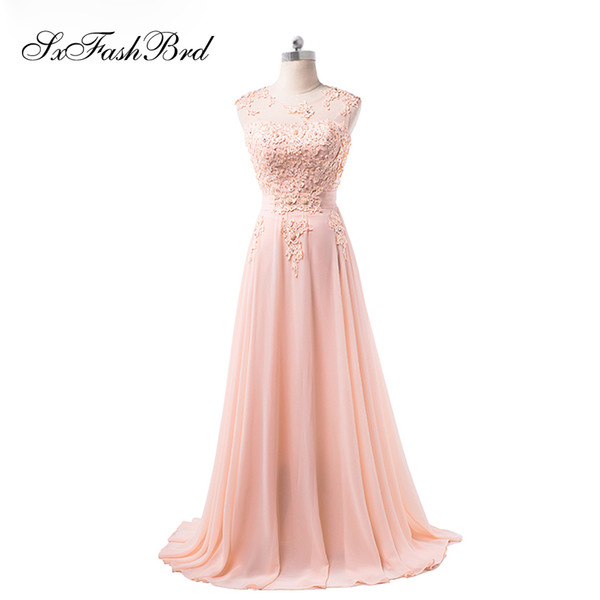 Girls Dress Elegant Sexy O Neck With Appliques A Line Chiffon Pink Long Party Formal Evening Dresses for Women Prom Dress Gowns