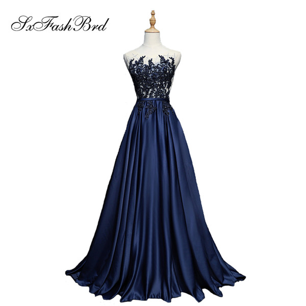 Girls Dress Elegant Sexy O Neck With Appliques Beading A line Long Satin Party Formal Evening Dresses for Women Prom Dress Gowns