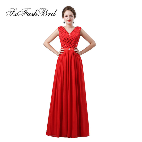 Simple Elegant Dress V Neck Open Back A Line Long Red Chiffon Party Formal Evening Dresses Women Prom Dress Gowns