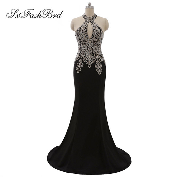 Girls Dress Elegant Sexy Halter With Appliques Mermaid Long Satin Party Formal Evening Dresses for Women Prom Dress Gowns