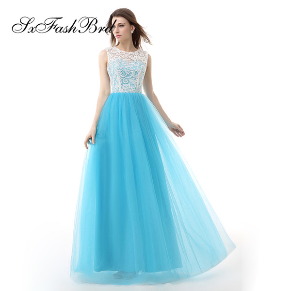 Dress Elegant O Neck With Lace A Line Long Tulle Party Formal Evening Dresses Gowns Women Prom Dress