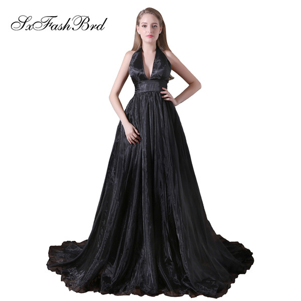 Elegant Girls Dress Deep V Neck Open Back A Line Organza Long Party Formal Evening Dresses for Women Prom Dress Gowns