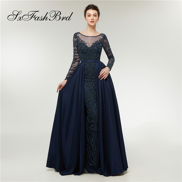 Elegant Dress O Neck Long Sleeves Mermaid Accented Beading Tulle With Train Long Party Formal Evening Dresses for Women Prom Dress Gowns