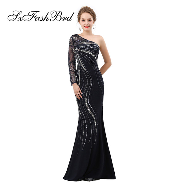 Elegant Girls Dress One Shoulder Long Sleeve Mermaid Satin Long Party Formal Evening Dresses for Women Prom Dress Gowns