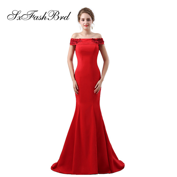 Fashion Elegant Girls Dress Boat Neck Short Sleeves Mermaid Satin Long Party Formal Evening Dresses for Women Prom Dress Gowns