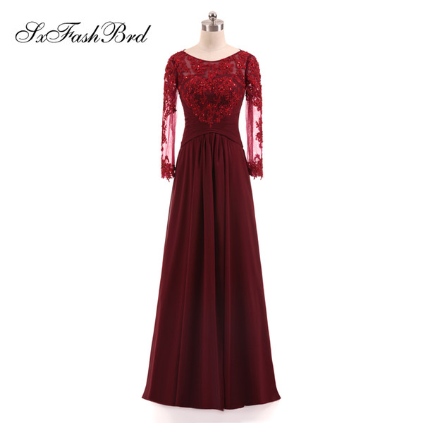 Girls Dress Elegant O Neck With Appliques Beading Long Sleeves A Line Chiffon Long Party Formal Evening Dresses for Women Prom Dress Gowns