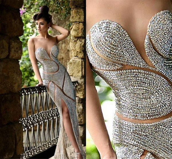 Custom Made Beaded Evening Dresses Luxury Jewellery Rhinestones Sheer Jewel Corset Mermaid Floor Length Red Carpet Celebrity Prom Dresses