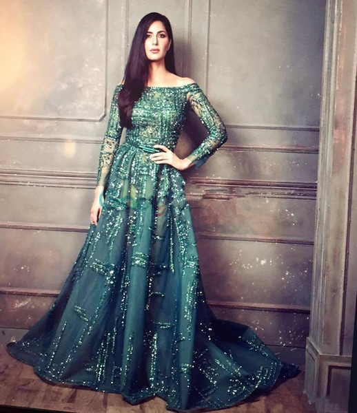 New Luxury Ziad Nakad Emerald Crystal Beaded Evening Pageant Dresses Modest Illusion Long Sleeve Arabic Dubai Prom Gowns Zuhair Murad DH4129