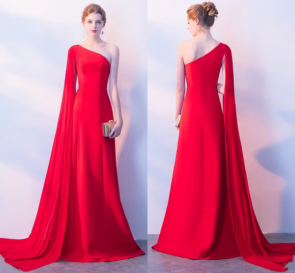 New Free Freight Sexy And Elegant Red Chiffon Formal Evening Dresses Black Single Shoulder Long Dresses Party Prom Dresses HY064