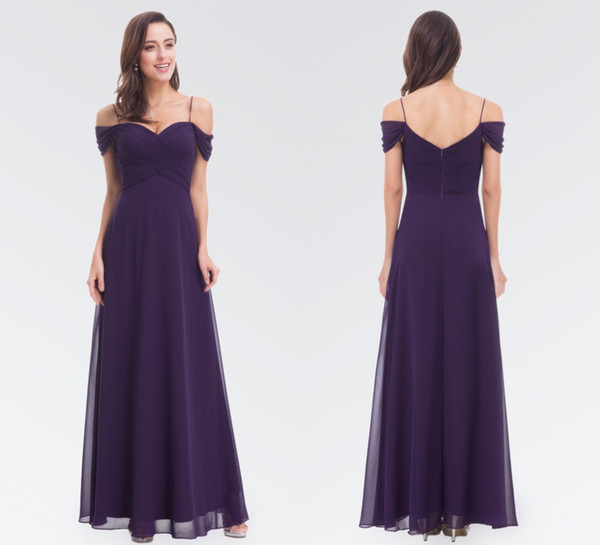 Noble Halter Qi Evening Dresses Chiffon Purple Word Shoulder Dress V-Neck Strap Long Bridesmaid Dresses HY153