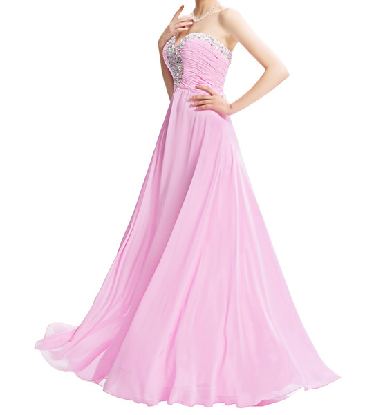 Pink V-Neck Evening Dresses Robe Soiree Grace Karin Crystal Beaded Pink Formal Gowns For Party Special Occasion Dresses Prom Dresses