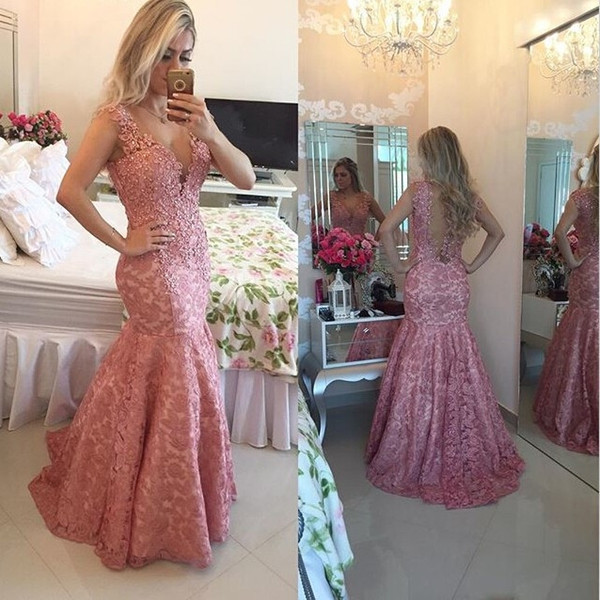 Free Freight High Quality Long Cheap Real Pic Elegant Mermaid Evening Dresses Sexy V Neck Sheer Back Lace Party Prom Gowns HY1580