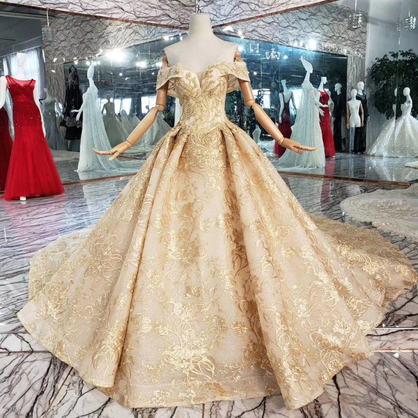 2022Latest Lebanon Evening Dresses Sweetheart Neck Short Sleeve Backless Lace Up Back Hand Made 3D Gold Pattern Applique Sequins Prom Gowns