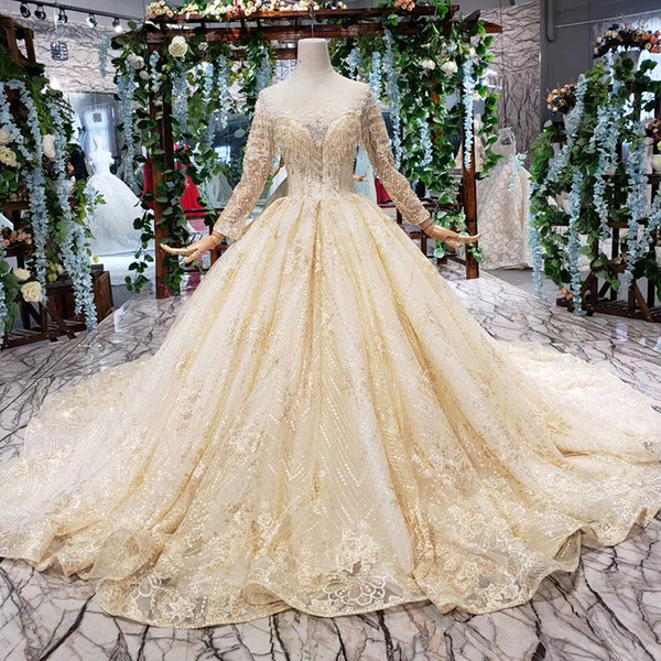 2022Latest Lebanon Evening Dresses Illusion O Neck Tulle Long Sleeve Tassel Neckline Open Keyhole Lace Up Back Flower Pattern Prom Gowns