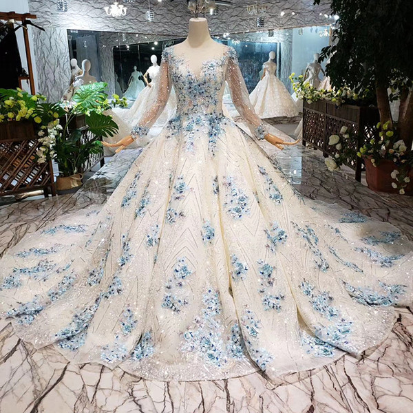 2022Latest Luxury Evening Dresses Long Tulle Sleeve Illusion V Neck Lace Up Back Hand Made 3D Applique Shining Pattern Sequins Prom Gowns