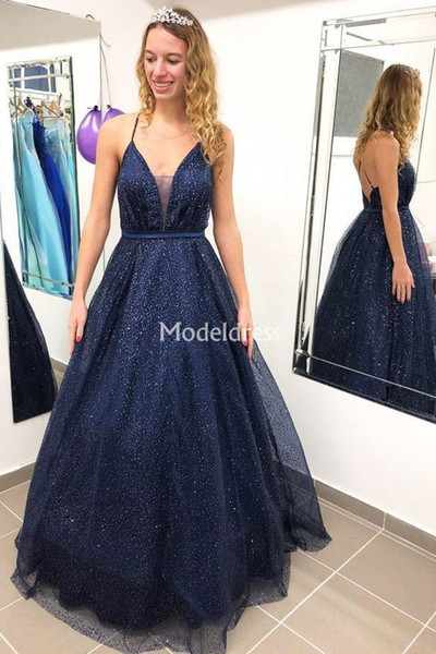 Arabric Evening Dresses Sparkly Deep V-Neck Floor Length Illusion Formal Party Gown Biling Charming Prom Dress Cheap Vestidos De Fiesta