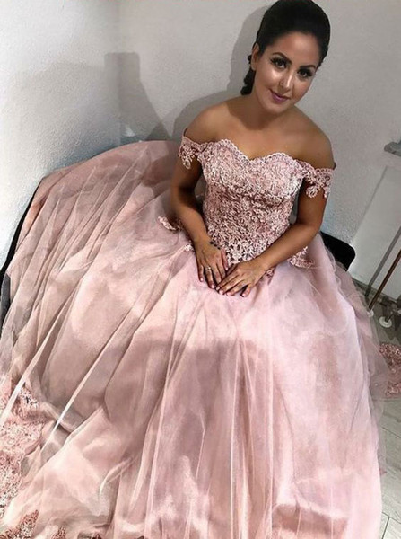 New Fashion A Line Evening Dresses Off The Shoulder Short Sleeve Lace Appliqued Floor Length Long Party Prom Gowns Custom Made Cheap