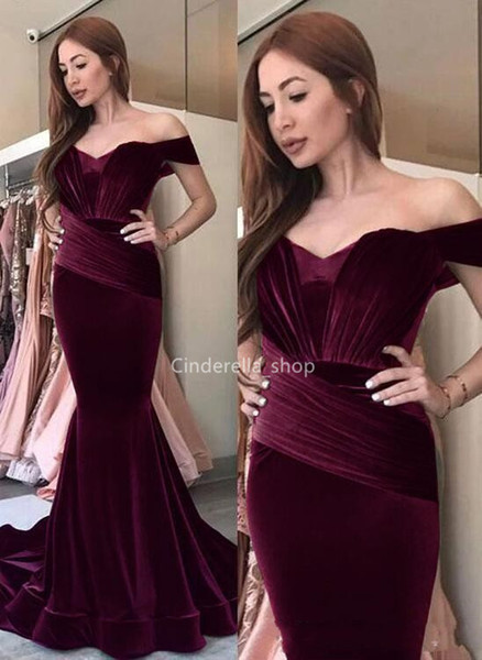 Vintage Mermaid Velvet Evening Dresses Off The Shoulder Pleats Arabic Formal Party Gowns Prom Dresses Abendkleid