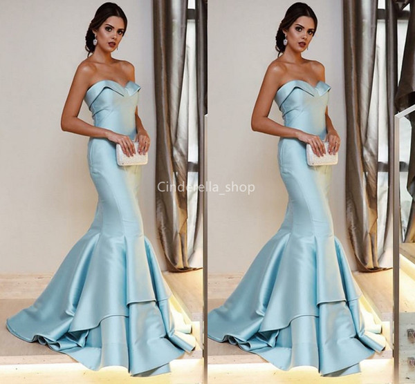 Sweetheart Simple Long Evening Dresses Light Sky Blue Mermaid Special Occasion Dresses Cheap Customized robe de soiree