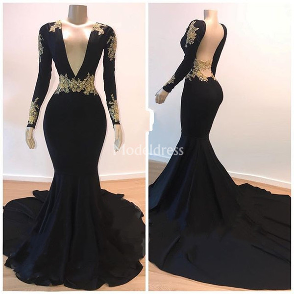 Elegant Mermaid Lace Evening Dresses With Long Sleeves Deep V Neck Backless Court Train Prom Party Gowns Classic Special Occasion Dresses