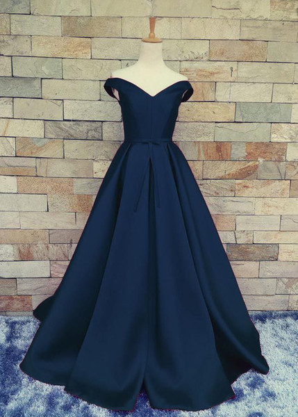 Custom Made Satin Evening Dress Dark Navy,Red,Light Blue Top Quality Long prom Dress Lace-up/Zipper Back Sweep train Satin Formal Gowns