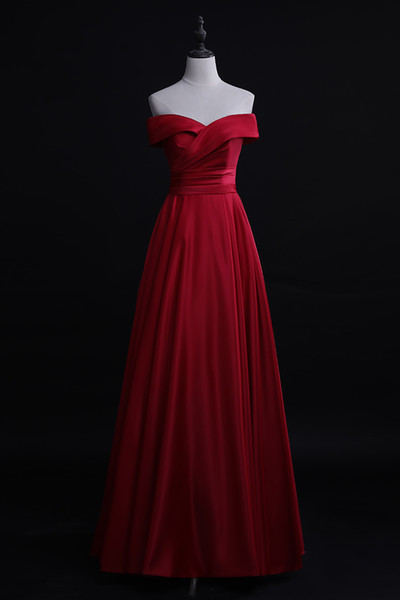 Dark Red Evening Dresses Long Prom Dresses Eleagnt off shoulder lace-up back floor length formal gowns