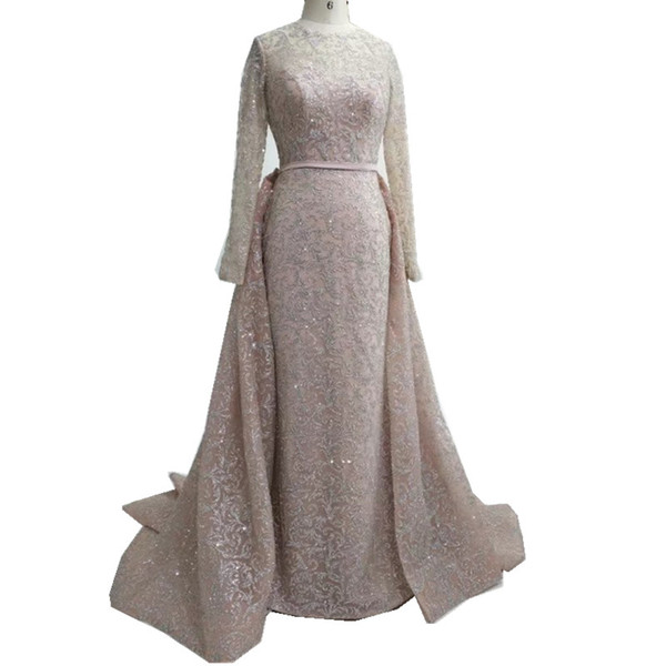 Detachable skirt evening dresses long sleeve luxury arabic evening gowns real picture factory high quality woman formal dresses