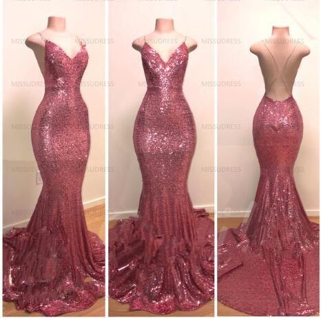 Sexy Sequin mermaid evening dresses long sparkle cheap prom dress v neck arabic evening gowns vestidos 