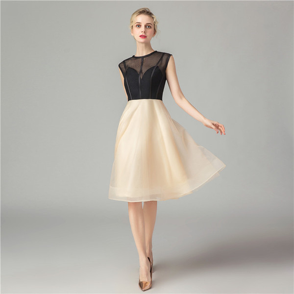 New short Sleeveless prom Dress jewel tulle natural Evening Dresses sweep girl for party dresses