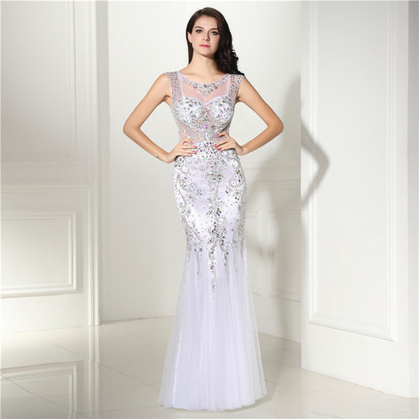 White evening dresses sequin beaded arabic luxury women dress party evening custom made long prom dress