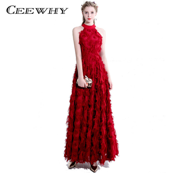 CEEWHY Tassel Burgundy Black Evening Dresses Prom Dresses Robe de Soiree Longue Formal Dress Evening Party Gown Vestido de Festa