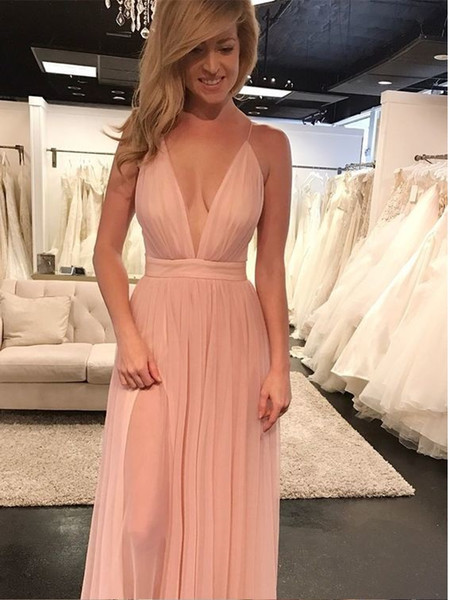 Prom Dresses Princess Pink Long Prom Dress with Side Slit Custom color Custom Sizes CMPD34