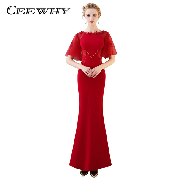 CEEWHY Lace Beading Burgundy Evening Dresses Prom Dresses Mermaid Evening Gowns Vestidos de Festa Evening Dress Long